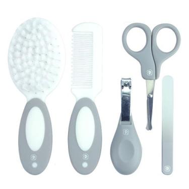 Imagem de Kit Infantil Higiene Pente Tesoura Alicate Lixa Pimpolho , Cinza