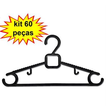 Imagem de Kit 60 Cabides Adulto Preto Luxo Premium Reforçado Atacado - Cabide Mu