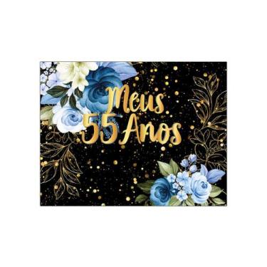 Imagem de Painel de Festa Horizontal 1,55 X 1,20 - Meus 55 Anos Floral Azul Efei