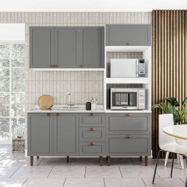 Imagem de Cozinha Pérola Completa 3 Peças Aéreo 3 Portas e Balcão 2 Gavetas 3 Portas e Torre Quente Yescasa Branco/Cinza