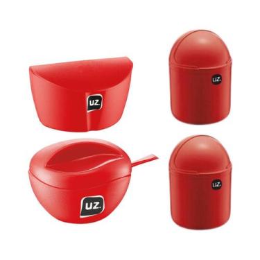 Imagem de Conjunto Saleiro, Açucareiro e 2 Lixeira Gourmet Vermelho UZ