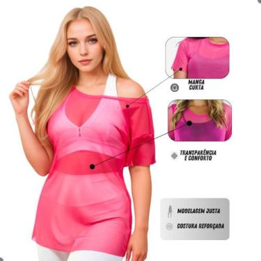 Imagem de Blusa Feminina Tule Academia Blusinha Verão Moda Fitness Transparente 