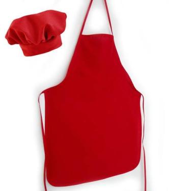 Imagem de Avental Liso De Oxford Com Chapéu De Cozinheiro Vermelho - Recanto da 
