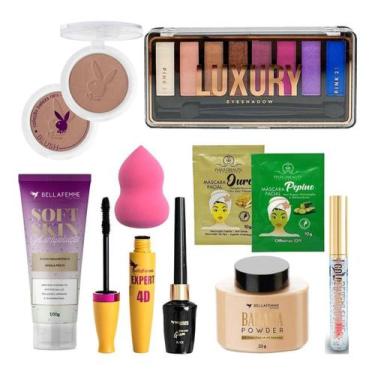 Imagem de Kit De Maquiagem Paleta Blush Batom Gloss Skin Care Rímel - Nova Aveni