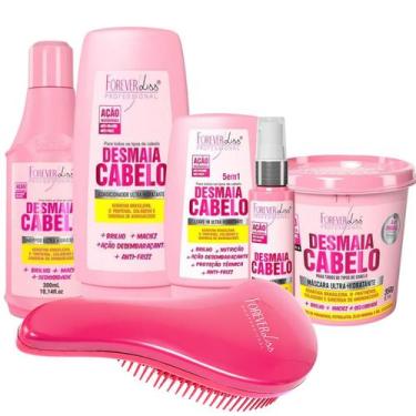 Imagem de Kit Desmaia Cabelo Forever Liss Home Care Escova Rosa