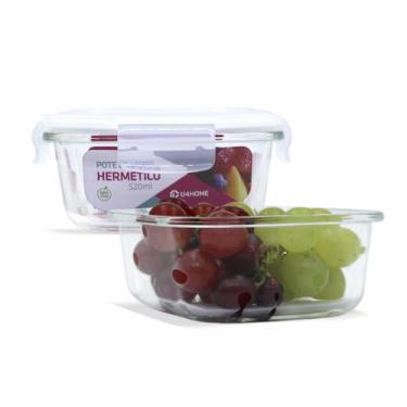 Imagem de KIT 2 Potes Vidro Herméticos Quadrado 520ml Branco