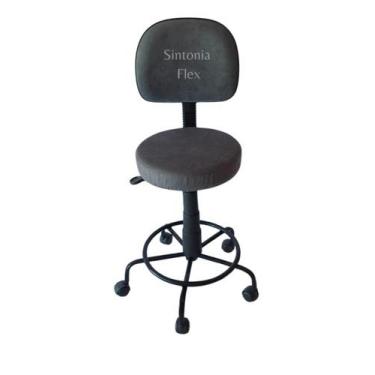 Imagem de Cadeira Mocho Secretaria Base Ferro E Apoio Pé Rodízio Suede - Sintoni