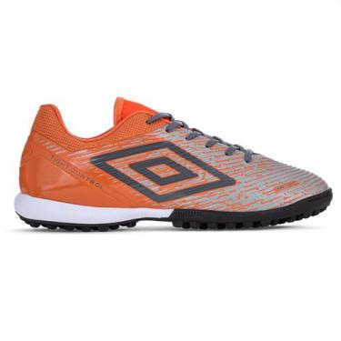 Imagem de Chuteira Umbro Society Gravity Cinza e Laranja - Masculino, 42, Cinza