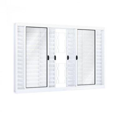 Imagem de Janela de Aço Veneziana 100x200cm 6 Folhas com Grade Mosaico e Vidro R