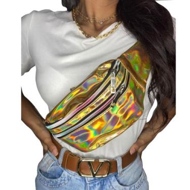 Imagem de Pochete Holográfica Metalizada Neon Moda Feminina Festas, Dourado