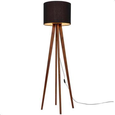 Imagem de Luminária de Chão Madri com Pés de Madeira e Tecido Sapucaia Preto 158