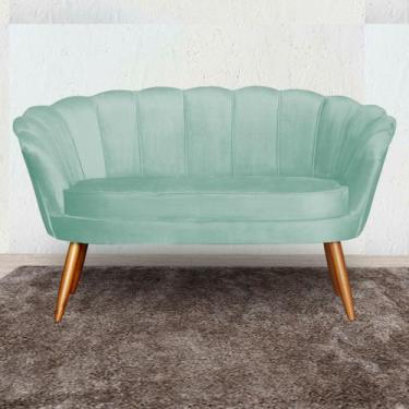 Imagem de Namoradeira Estofada Decorativa Para Recepção Pétala Veludo Verde Chá 