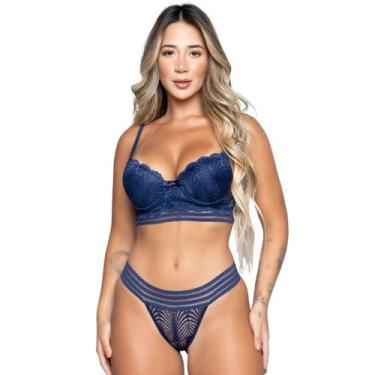 Imagem de Conjunto Lingerie WLS Modas Bojo e Renda Com Elástico Sensual, GG, Azu