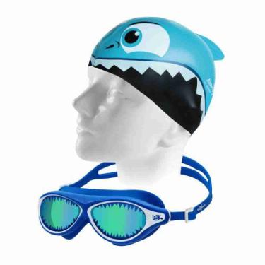 Imagem de Óculos de Natação de Tubarão Infantil Speedo KidShark + Touca, Azul