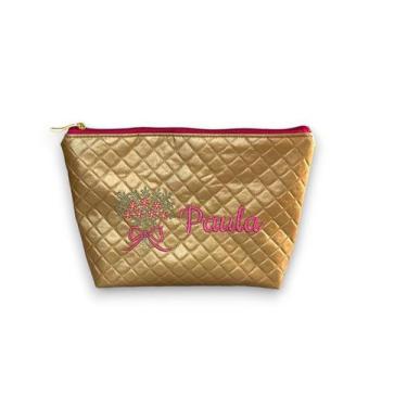 Imagem de Nécessaire Personalizada com Nome - DaniBordados, Dourado com flores