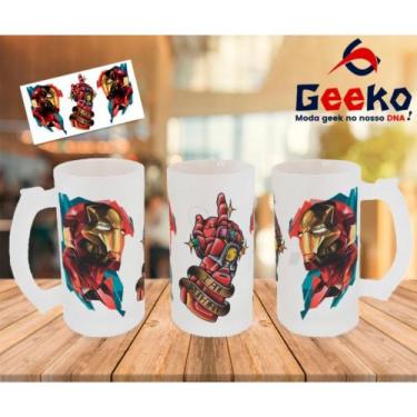 Imagem de Caneca de Chopp Homem de Ferro Iron Man Geeko, Jateada, 500ml