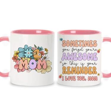 Imagem de Hyturtle Presentes de mãe de filho filha - presentes de Natal para mãe de crianças - presentes motivacionais de aniversário dia das mães para mãe mulheres mãe - 325 ml dois tons rosa/branco caneca de