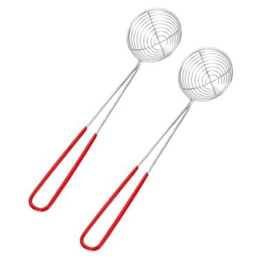 Imagem de Colher de aço inoxidável para coador de panela quente, 2 peças, colher de pérola boba concha de arame pequeno, escumadeira, utensílio de cozinha com alça para fritar e cozinhar