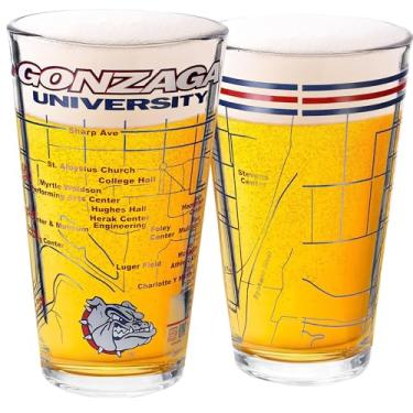 Imagem de Greenline Goods Conjunto de 2 copos de cerveja Gonzaga University Pint - Logotipo e mapa do campus de buldogues coloridos - Ideia de presente em zags para graduados e ex-alunos - Artigos de vidro