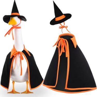 Imagem de Silicherry Roupa de ganso de Halloween para varanda de gramado, panos de ganso de abóbora, bruxa, herói, anjo e demônio, roupas de plástico para ganso de 58 cm, decoração de arte de jardim (bruxa)