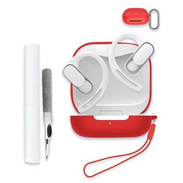 Imagem de Capa para SHOKZ OpenFit Air, capa protetora completa de silicone macio capa protetora de absorção de choque com chaveiro, cordão e caneta de limpeza [LED frontal visível] - vermelho
