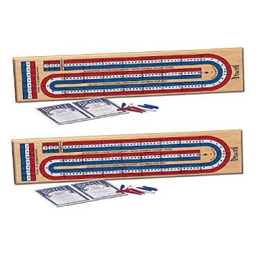 Imagem de Bicycle Jogo de tabuleiro de 3 pistas para cribbage, pacote com 2 – conjunto de jogo de madeira codificada por cores – Use com cartas de baralho