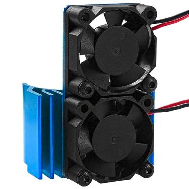 Imagem de Vgoohobby Dissipador de calor do motor RC com ventilador de resfriamento duplo de 5 V para dissipador de calor de motor elétrico de tamanho 550 540 compatível com Traxxas Tamiya Redcat HPI Wltoys HSP Losi RC 1/10 carro caminhão rastreador (azul)