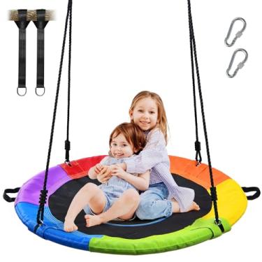 Imagem de Trekassy 700lb 40" Saucer Tree Swing for Kids Adults Textilene with 2pcs Tree Hanging Straps-Rainbow