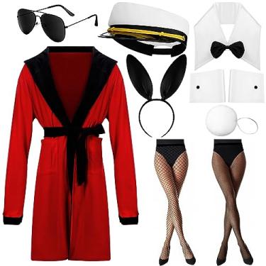 Imagem de Mepase 10 peças masculinas de veludo, roupão, jaqueta, cinto, chapéu de capitão, óculos de sol, conjunto de meias para cosplay e fantasia de casal de Halloween, Multicor, Tamanho Único