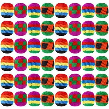 Imagem de Yunsailing 48 Pieces Knit Sack Balls for Kids Knitted Kickball Soft Juggling Balls Multicolored Crochet Geometric Pattern Foot Bag Kick Sack for Kids Boys and Girls, Random Color