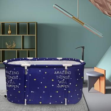 Imagem de ptlsy Banheira de gelo para adultos, banheira portátil grande para adultos, banheira de imersão japonesa dobrável adequada para spa quente frio interior e exterior (azul grande)