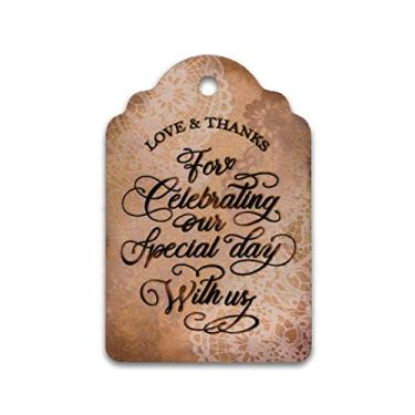 Imagem de Summer-Ray 50 peças marrom Kraft Royale Love & Thanks for Celebrating Our Special Day with Us Vintage / Rústico Etiquetas de presente de casamento