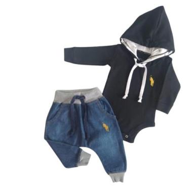 Imagem de Kit 2 Peças sendo 1 Body Suedine com Capuz e 1 Calça Jeans - Patrulha 