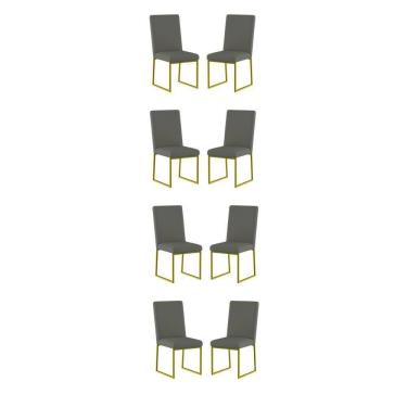 Imagem de Kit 8 Cadeiras Estofadas Base De Ferro Para Mesa De Jantar Cinza