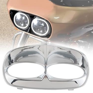 Imagem de FINMOKAL Moldura de farol cromado Scowl extensão de carenagem externa acabamento de bisel compatível com Harley Road Glide 1998-2013
