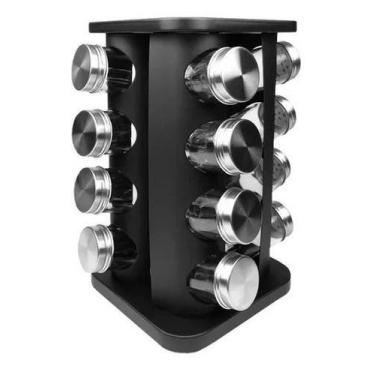 Imagem de Porta Tempero Inox Preto 16 Potes Em Vidro Giratório - Tesla Store, Pr