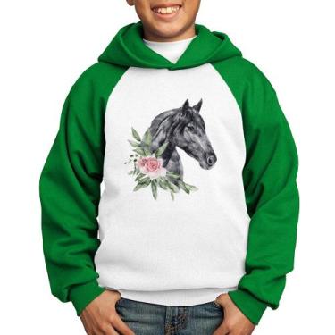Imagem de Moletom Infantil Cavalo e Flores - Foca na Moda, Branco, Verde, 2
