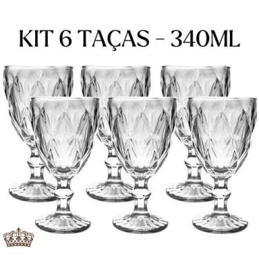 Imagem de Jogo 6 Taças Diamante Transparente 340ml Vidro Super Resistente Kit - 