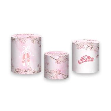 Imagem de Trio De Capa Cilindro - Bailarina Coroa Rosa Aquarela 007 - Via Cores