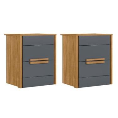 Imagem de Kit 2 Mesas De Cabeceira Dhara 2 Gavetas Freijó Cinza Moval