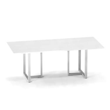 Imagem de Mesa de Reunião Retangular Tubular P25 Pandin 2,0 M Branco e Cinza