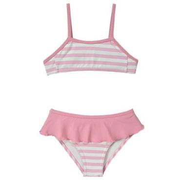 Imagem de Biquíni Infantil Estampado com Babados - Metida Moça, 01, Listras rosa