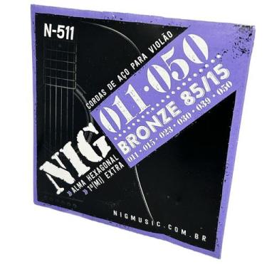 Imagem de Encordoamento 011 Aço Violão Tensão Light Nig N511 + corda extra E (mi