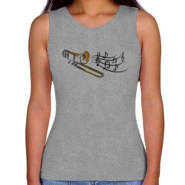 Imagem de Regata Feminina Trombone Notas Musicais - Foca na Moda, Cinza, G