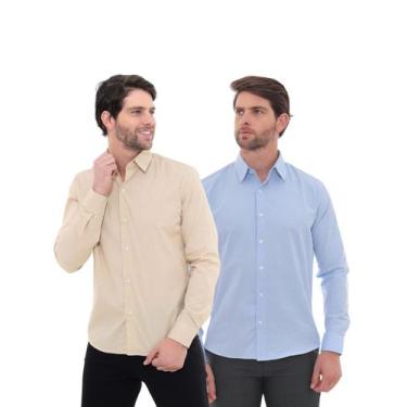 Imagem de KIT Masculino 2 Peças - Camisa Social Premium Tipo Linho Bege e  Camis