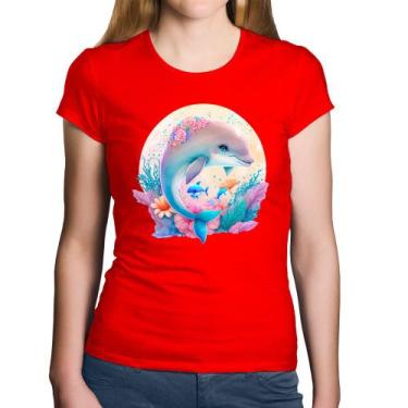 Imagem de Baby Look Algodão Golfinho Fofo - Foca na Moda, Vermelho, M