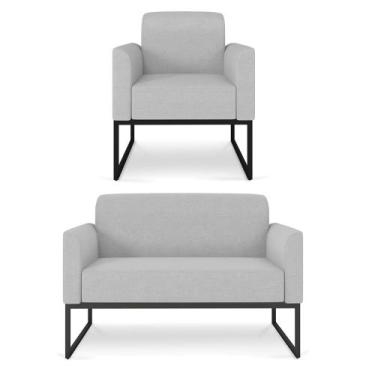 Imagem de Kit Namoradeira e 1 Poltrona Decorativa Base Industrial Preta Maressa 