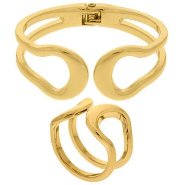 Imagem de Conjunto Anel E Pulseira Bracelete Maximalista Folheado a Ouro - Ben F