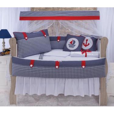 Imagem de Kit enxoval para berço marinho/vermelho menino - MEDINA CONFECÇÕES