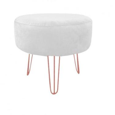 Imagem de Puff Magnus Redondo Pés Aramado Branco Pés Rosê Gold - Decore.Com, Bra